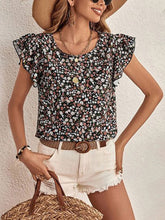 Load image into Gallery viewer, Ditsy Floral Round Neck Cap Sleeve Top