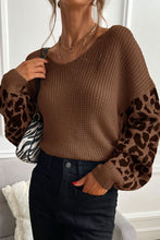 Load image into Gallery viewer, Perfee Leopard Sleeve Dropped Shoulder Sweater