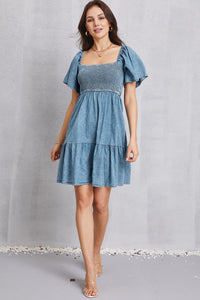 Smocked Denim Dress