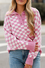 Load image into Gallery viewer, Checkered Collared Neck Long Sleeve Sweater