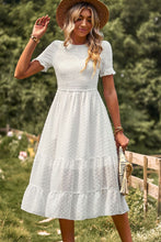 Load image into Gallery viewer, Swiss Dot Smocked Round Neck Short Sleeve Midi Dress