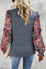 Load image into Gallery viewer, Heathered Floral Frill Lantern Sleeve Blouse