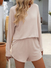 Load image into Gallery viewer, Double Take Round Neck Long Sleeve Top and Shorts Set