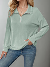 Load image into Gallery viewer, Double Take Striped Half Zip Long Sleeve T-Shirt