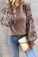 Load image into Gallery viewer, Heathered Floral Frill Lantern Sleeve Blouse