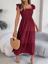 Load image into Gallery viewer, Smocked Square Neck Cap Sleeve Midi Dress