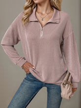 Load image into Gallery viewer, Double Take Striped Half Zip Long Sleeve T-Shirt