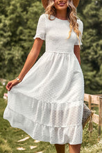 Load image into Gallery viewer, Swiss Dot Smocked Round Neck Short Sleeve Midi Dress