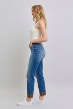 Load image into Gallery viewer, Judy Blue Full Size Plaid Print Cuff Straight Leg Jeans with Pockets