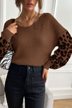 Load image into Gallery viewer, Perfee Leopard Sleeve Dropped Shoulder Sweater