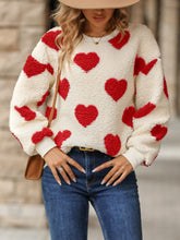 Load image into Gallery viewer, Fuzzy Heart Dropped Shoulder Sweatshirt