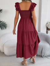 Load image into Gallery viewer, Smocked Square Neck Cap Sleeve Midi Dress