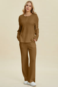 Cable-Knit Long Sleeve Top and Pants Set (Small-3X)