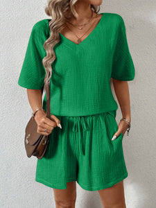 V-Neck Half Sleeve Top and Shorts Set