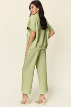 Load image into Gallery viewer, Double Take Full Size Texture Half Zip Short Sleeve Top and Pants Set