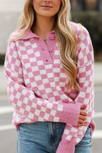 Load image into Gallery viewer, Checkered Collared Neck Long Sleeve Sweater