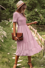 Load image into Gallery viewer, Swiss Dot Smocked Round Neck Short Sleeve Midi Dress