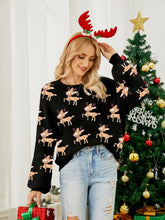 Load image into Gallery viewer, Reindeer Round Neck Long Sleeve Sweater