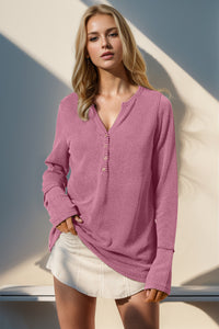 Thumbhole Long Sleeve Henley Top (8 Colors)