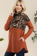 Load image into Gallery viewer, Celeste Curved Hem Leopard Turtleneck Long Sleeve Blouse