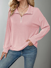 Load image into Gallery viewer, Double Take Striped Half Zip Long Sleeve T-Shirt