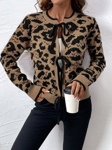 Tie Front Leopard Cardigan