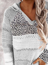 Load image into Gallery viewer, Full Size Openwork Leopard Drawstring Hooded Sweater