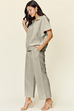 Load image into Gallery viewer, Double Take Full Size Texture Half Zip Short Sleeve Top and Pants Set