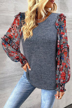 Load image into Gallery viewer, Heathered Floral Frill Lantern Sleeve Blouse