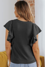 Load image into Gallery viewer, Ribbed Ruffle Trim Round Neck Top