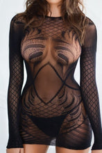 Load image into Gallery viewer, Yelete Diamond Net Long Sleeve Fishnet Dress