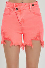 Load image into Gallery viewer, RISEN Raw Hem Asymmetrical Waist Denim Shorts