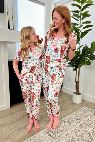 Preorder:Matching Short Sleeve Jogger PJ Set -#1-Cow Flora (Close2.25.2024)