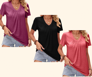 Ruched V-Neck Short Sleeve T-Shirt