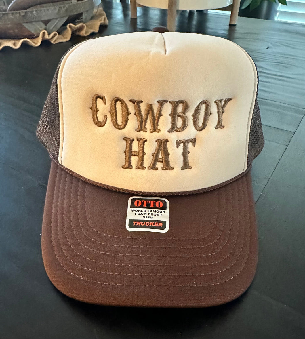 Cowboy Hat Embroidered Brown & Tan Trucker Hat