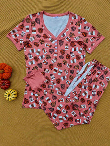 Short Sleeve Jogger PJ Set -#7-Leopard Pumpkin