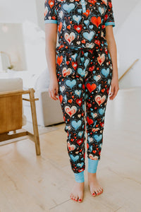 Short Sleeve Jogger PJ Set -#1-Teal Heart