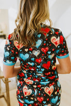 Load image into Gallery viewer, Short Sleeve Jogger PJ Set -#1-Teal Heart