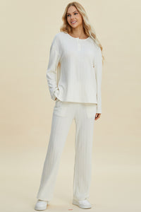 Cable-Knit Long Sleeve Top and Pants Set (Small-3X)