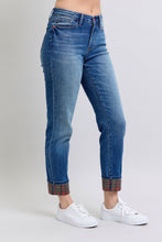 Load image into Gallery viewer, Judy Blue Full Size Plaid Print Cuff Straight Leg Jeans with Pockets