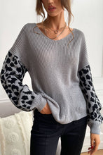 Load image into Gallery viewer, Perfee Leopard Sleeve Dropped Shoulder Sweater