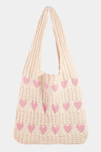 Load image into Gallery viewer, Fame Contrast Heart Crochet Tote Bag