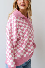 Load image into Gallery viewer, Checkered Collared Neck Long Sleeve Sweater