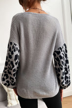 Load image into Gallery viewer, Perfee Leopard Sleeve Dropped Shoulder Sweater