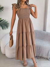 Load image into Gallery viewer, Smocked Square Neck Cap Sleeve Midi Dress