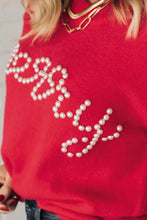 Load image into Gallery viewer, Letter Pearl Detail Round Neck Long Sleeve Sweater