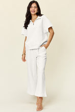 Load image into Gallery viewer, Double Take Full Size Texture Half Zip Short Sleeve Top and Pants Set