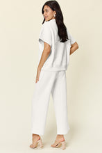 Load image into Gallery viewer, Double Take Full Size Texture Half Zip Short Sleeve Top and Pants Set