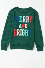 Load image into Gallery viewer, Full Size MERRY AND BRIGHT Cable Knit Pullover Sweatshirt