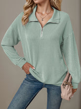 Load image into Gallery viewer, Double Take Striped Half Zip Long Sleeve T-Shirt